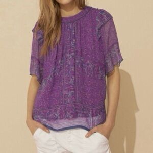 Ba&Sh Moccha Printed Short Sleeve Ruffled Top In Fuschia